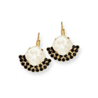 Black and white European crystal fan-shaped earrings shown in gold.