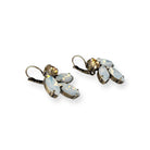 Side view of white and champagne crystal earrings for brides, bridesmaids every day occasions.