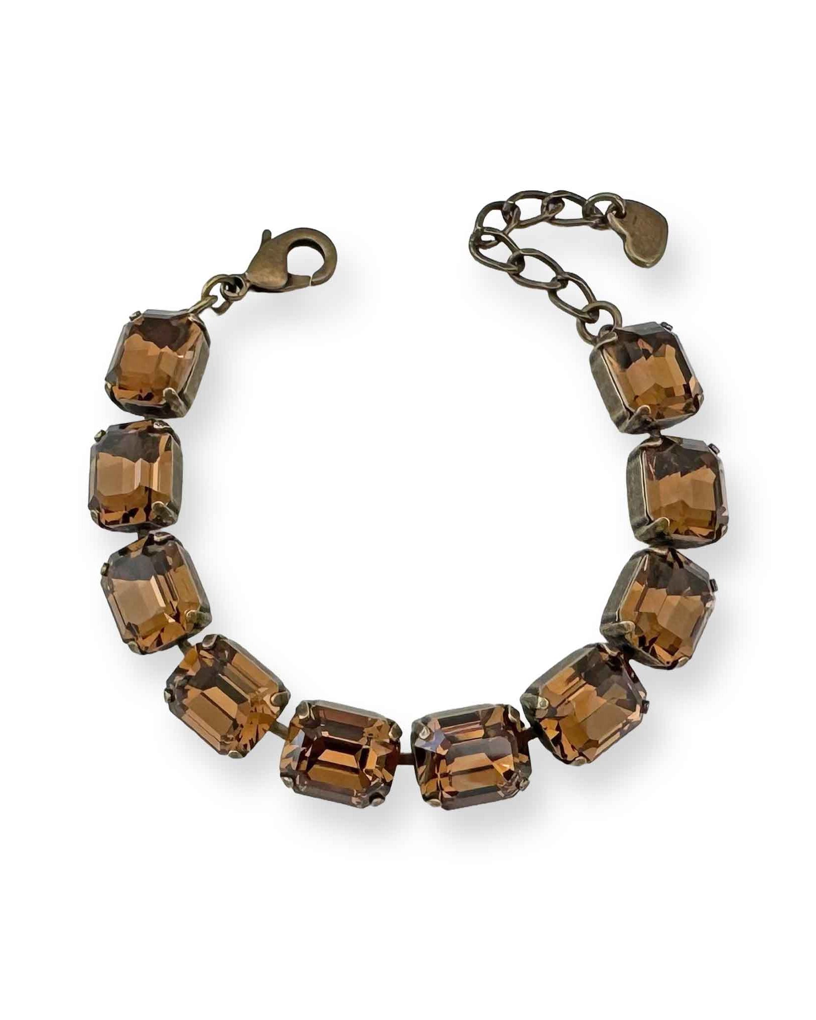 Emerald cut crystal bracelet in rich brown (smoky topaz).