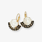 Black and white European crystal fan-shaped earrings shown in gold. 