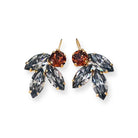 Leaf motif black and brown statement earrings of European cut crystal shown in yellow gold finish.