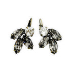 Clear and black crystal earrings. Stone shape is marquise and round. Metal finish is antique brass.