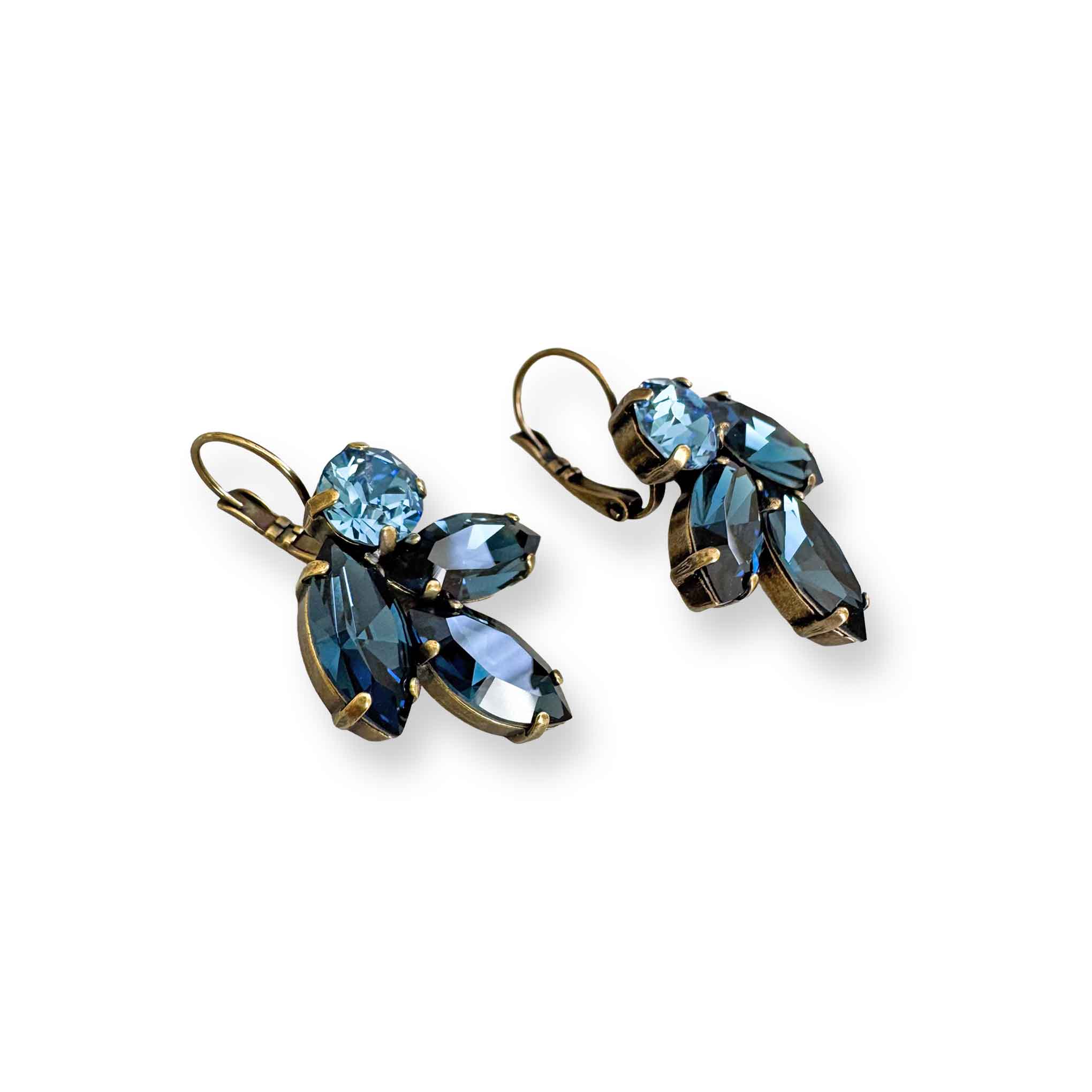 Side view of montana blue sapphire crystal earrings.
