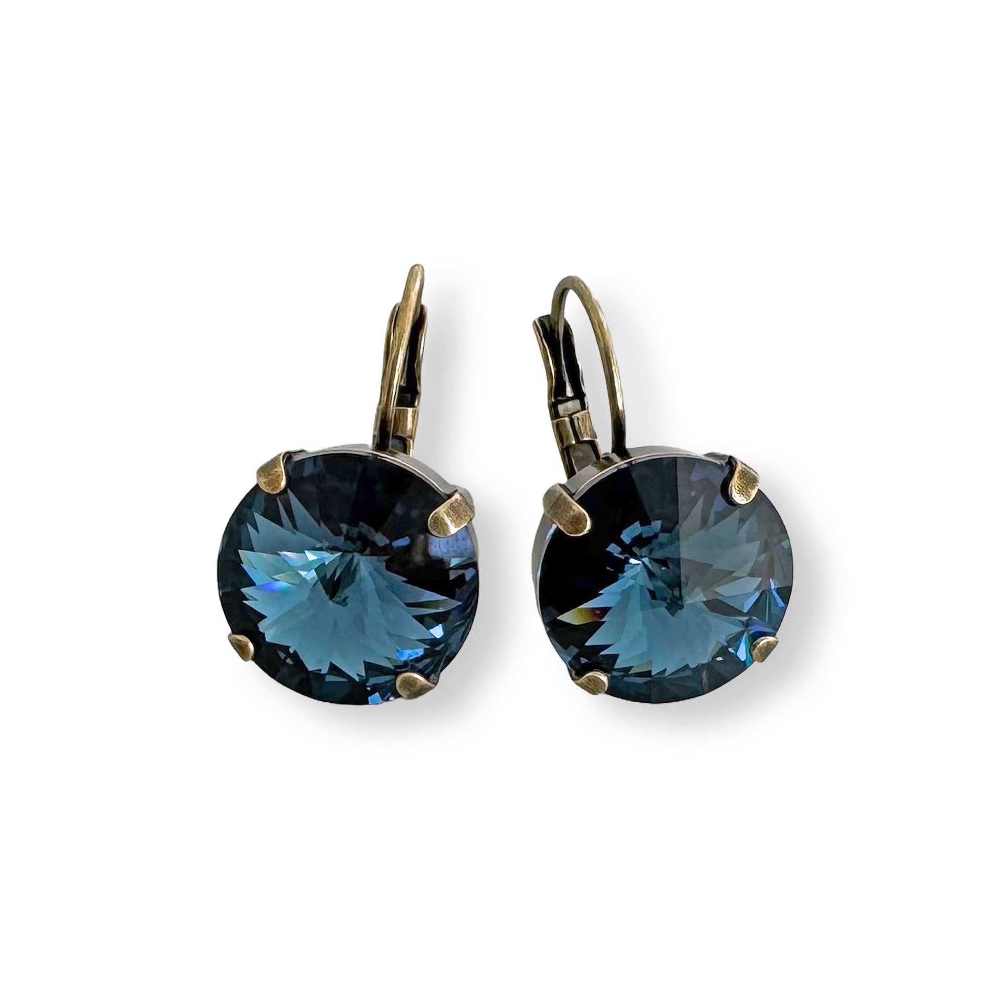 Rivoli crystal drop earrings in montana blue.
