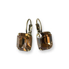 Emerald cut dark brown topaz earrings with antique brass finish.