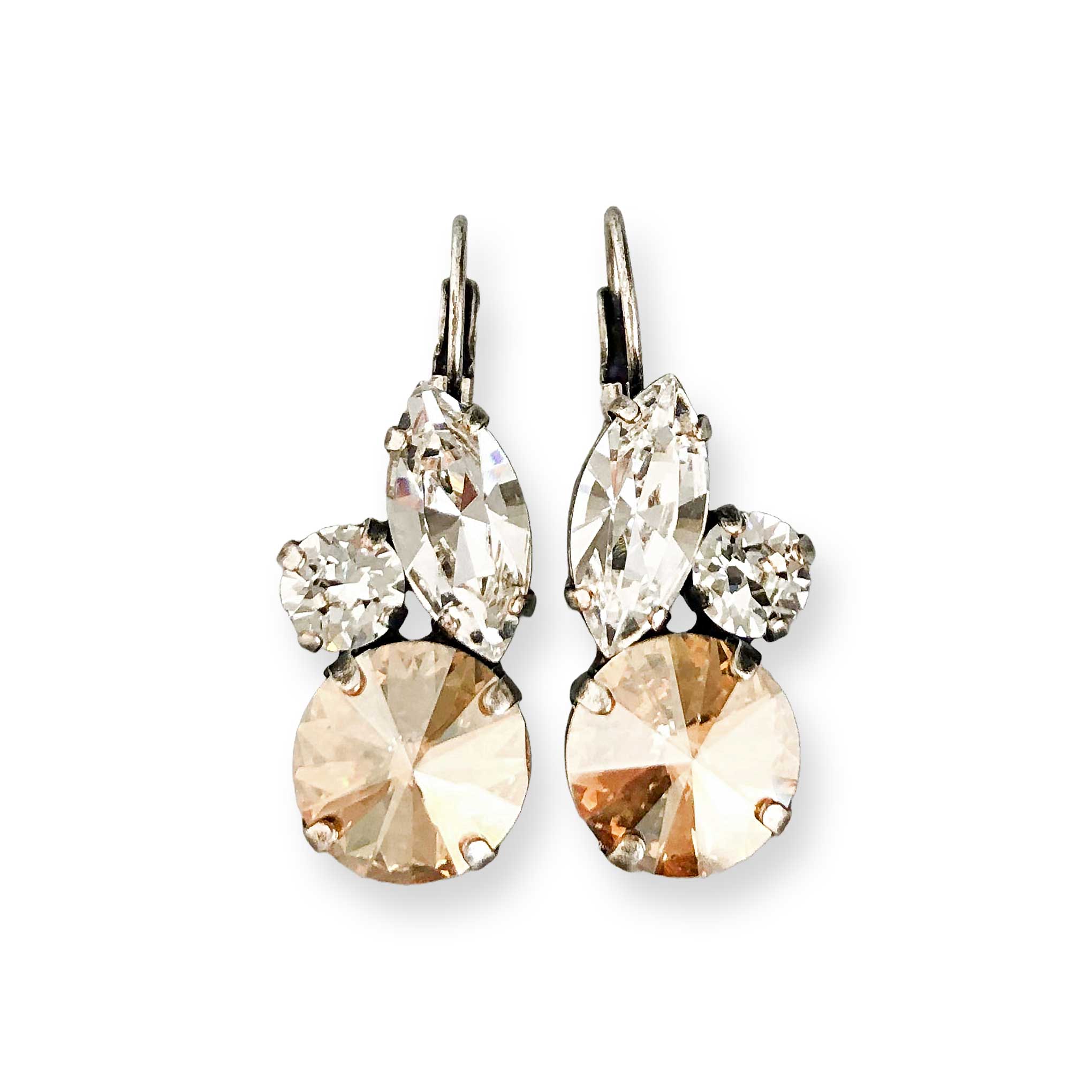 Champagne color silver earrings made with cut Austrian crystals. Perfect for weddings, bridesmaids and formal occasions.