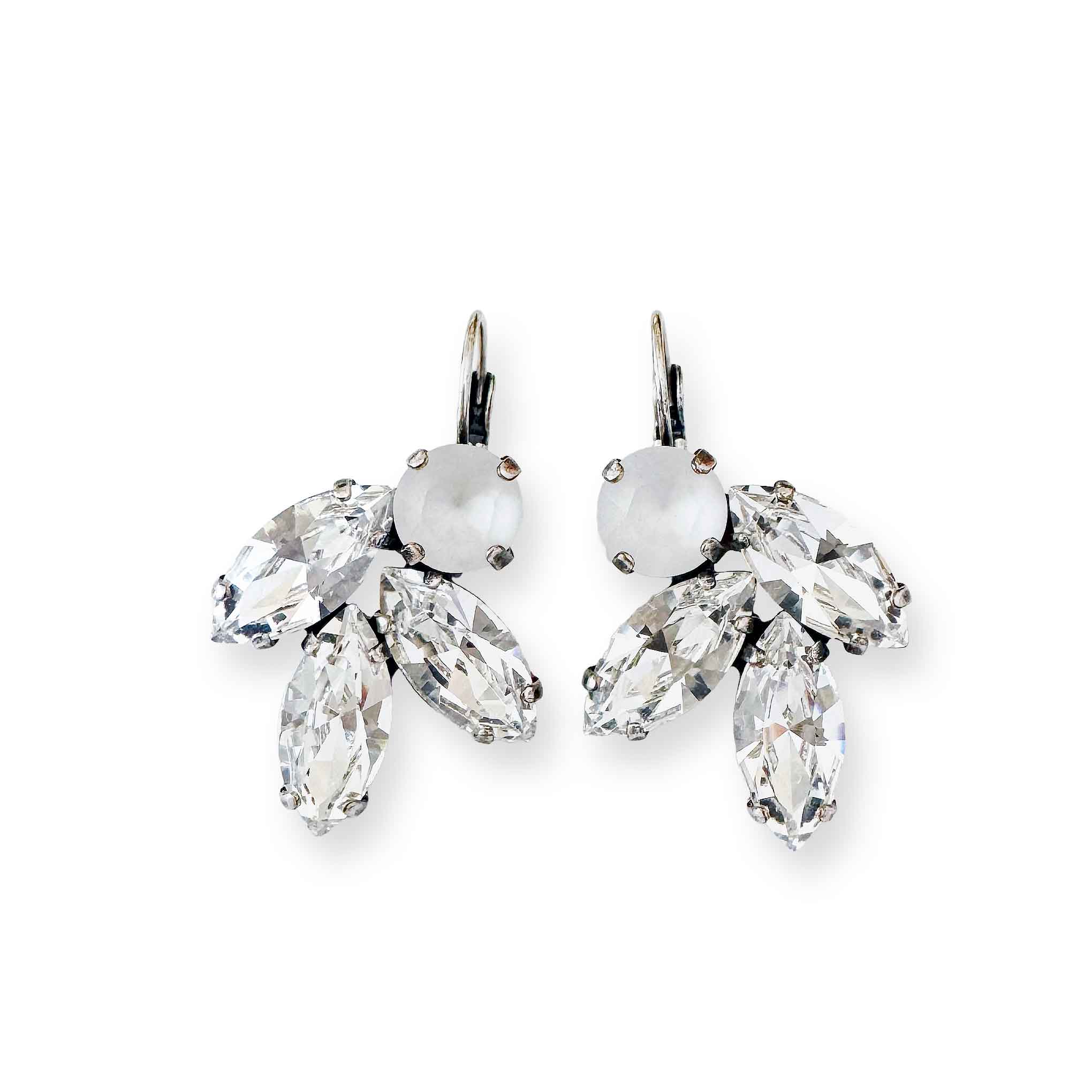 Clear crystal drop earrings by Petite Margaux with Swarovski crystals. Shown in silver.