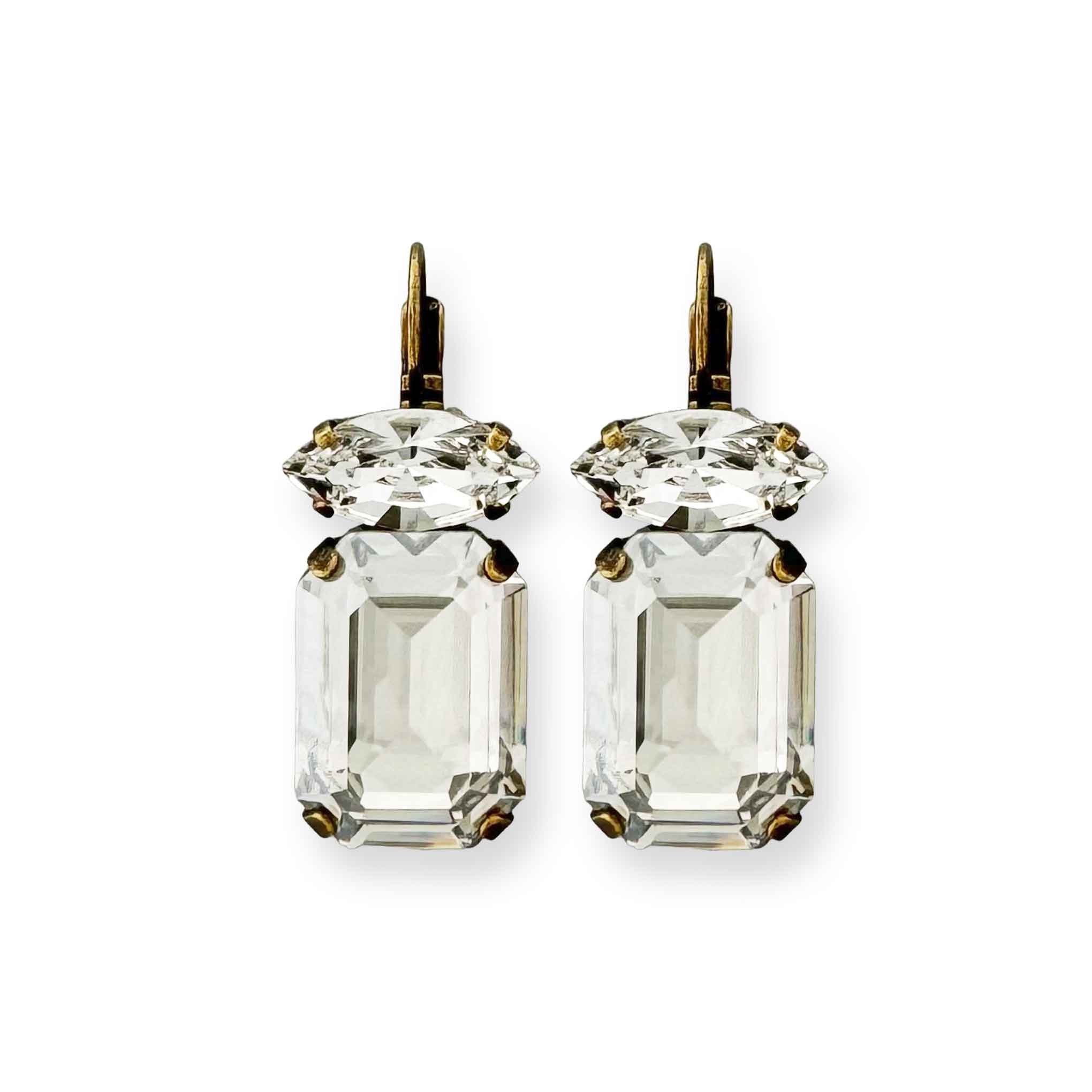 clear emerald cut drop earrings