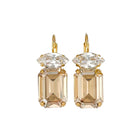 Emerald cut champagne drop earrings shown in gold finish.