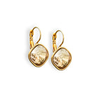 Cushion cut gold square drop earrings.