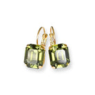 Olive green crystal lever back earrings. Crystal is vintage Swarovski and emerald cut.