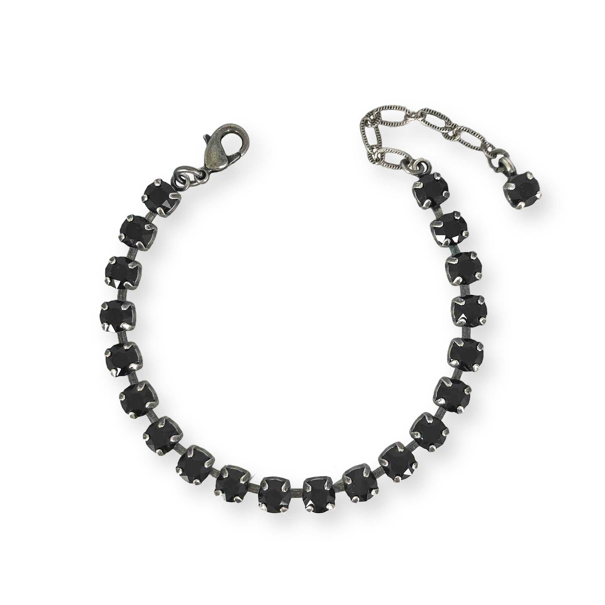 Jet black crystal bracelet - thin, tennis style.