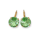 Light green crystal drop earrings with gold leverbacks.