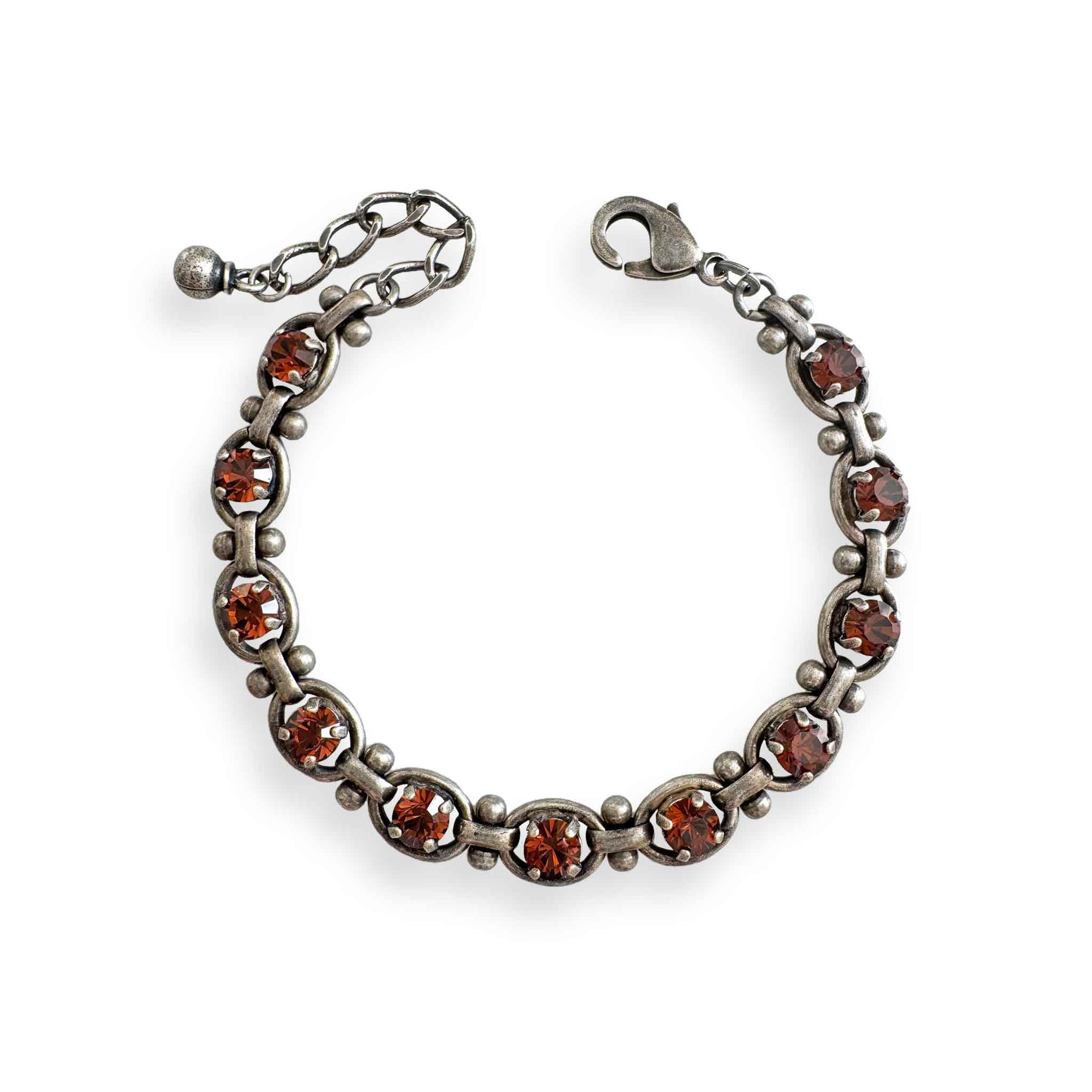 Edgy antique silver tennis bracelet with dark smokey topaz crystals.