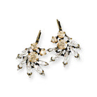 Crystal rhinestone statement earrings with clear and golden shadow Swarovski crystal. Shown in antique brass finish.