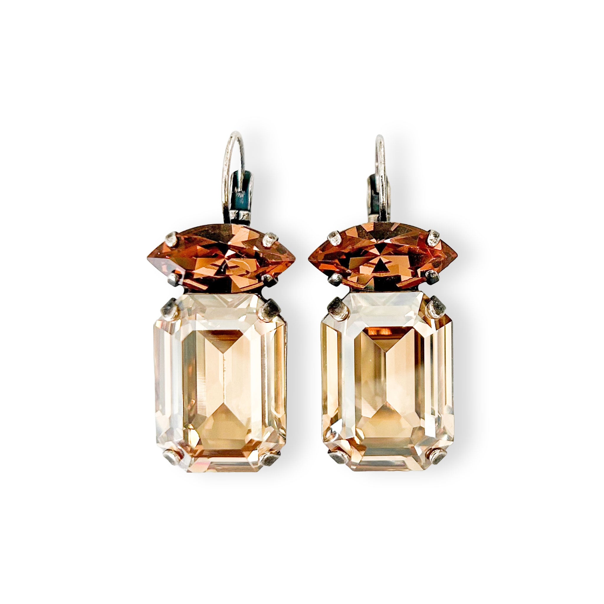 Brown and golded yellow crystal rhinestone earrings with antique silver.