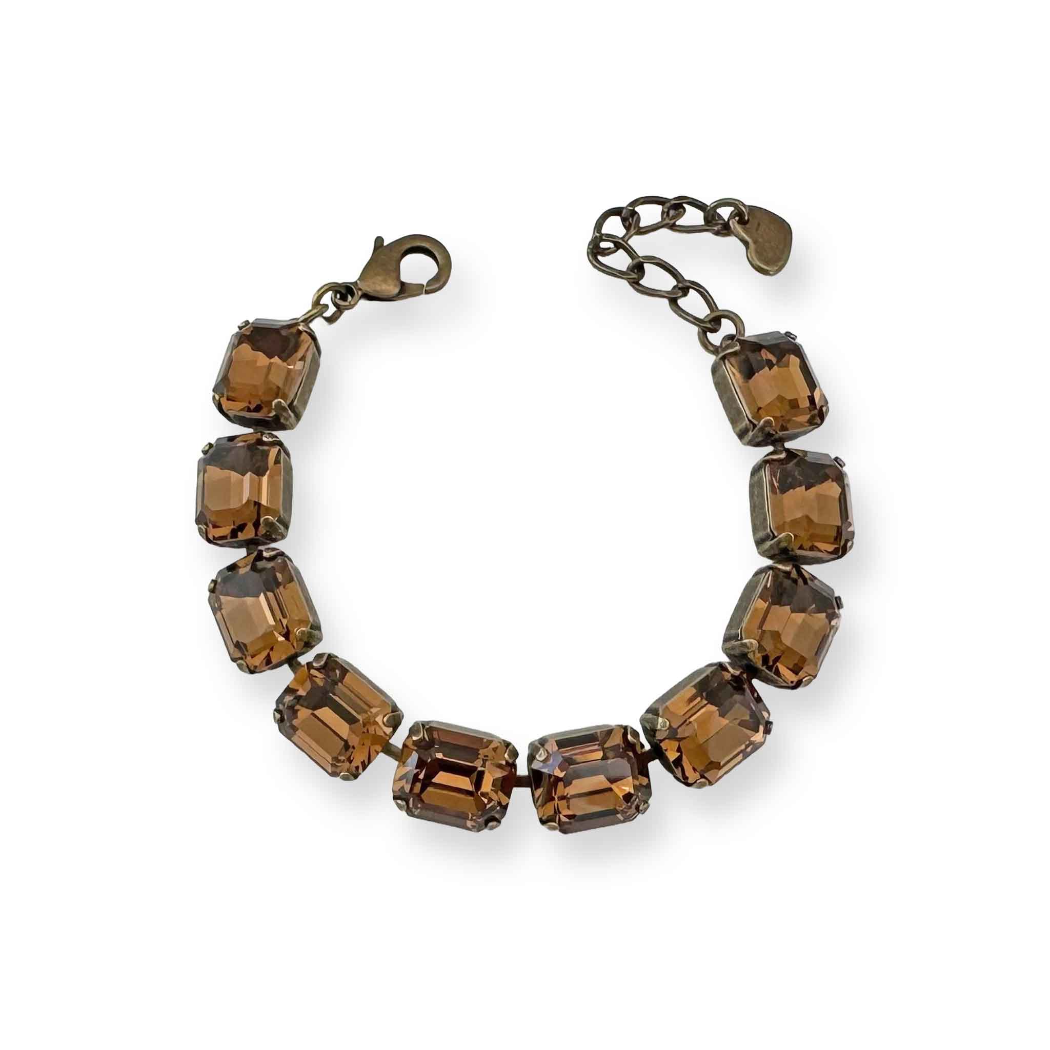 Emerald cut crystal bracelet in rich brown (smoky topaz).