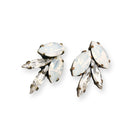 White rhinestone earrings shown with antique brass finish.