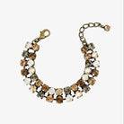Neutral mix bracelet of crystals, double row., antique brass.