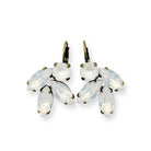 Antique brass and white opal crystal rhinestone statement earrings.