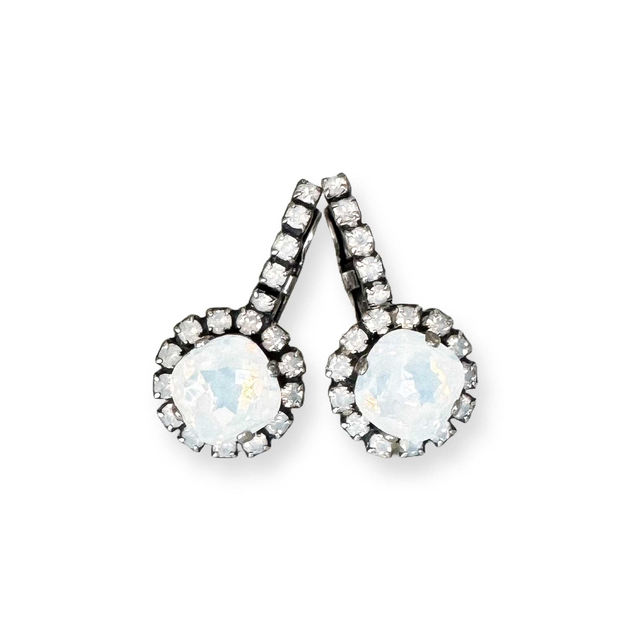 White opal crystal drop earrings. Perfect small earrings for vintage-style brides.